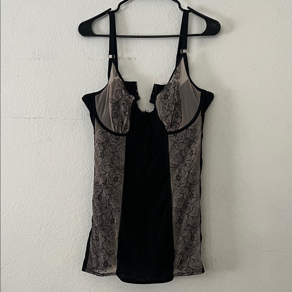 Ashley Graham Black and Cream Floral Lace Chemise